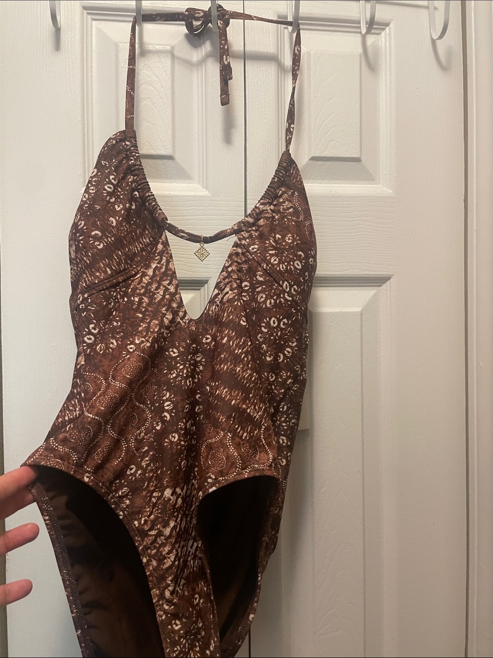 No Boundaries Brown Printed One-Piece Swimsuit